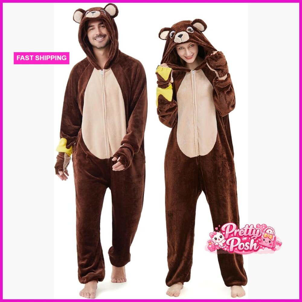 Unisex Adult Bear Onesie Pajamas With Back Zipper For Costume Parties